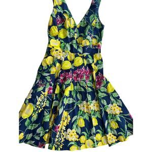 Betsey Johnson dress floral fruit blue yellow sundress
 Cotton size 4